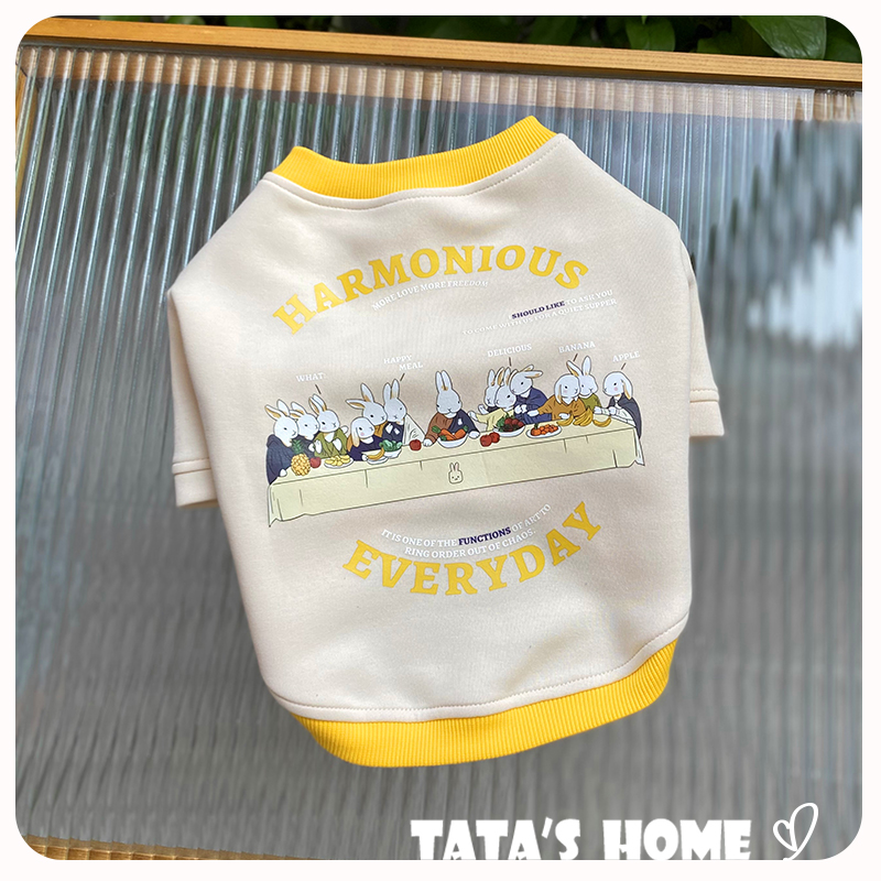 它它家原创宠物卫秋冬冬泰迪法斗巴哥柯基雪纳瑞杏色兔子印花卫衣