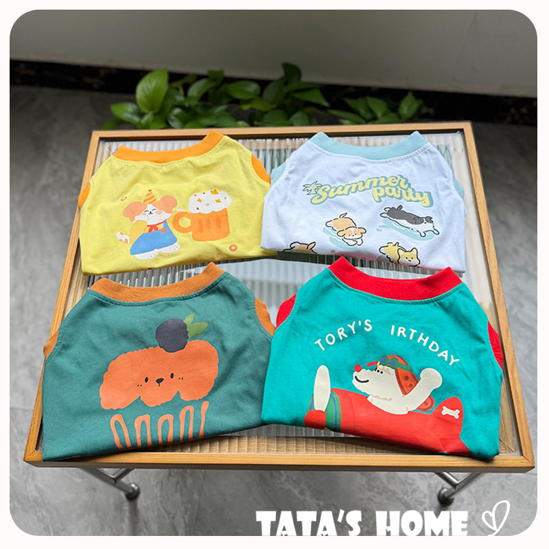 它它家原创宠物春夏背心法斗柯基泰迪雪纳瑞巴哥全棉狗狗印花背心