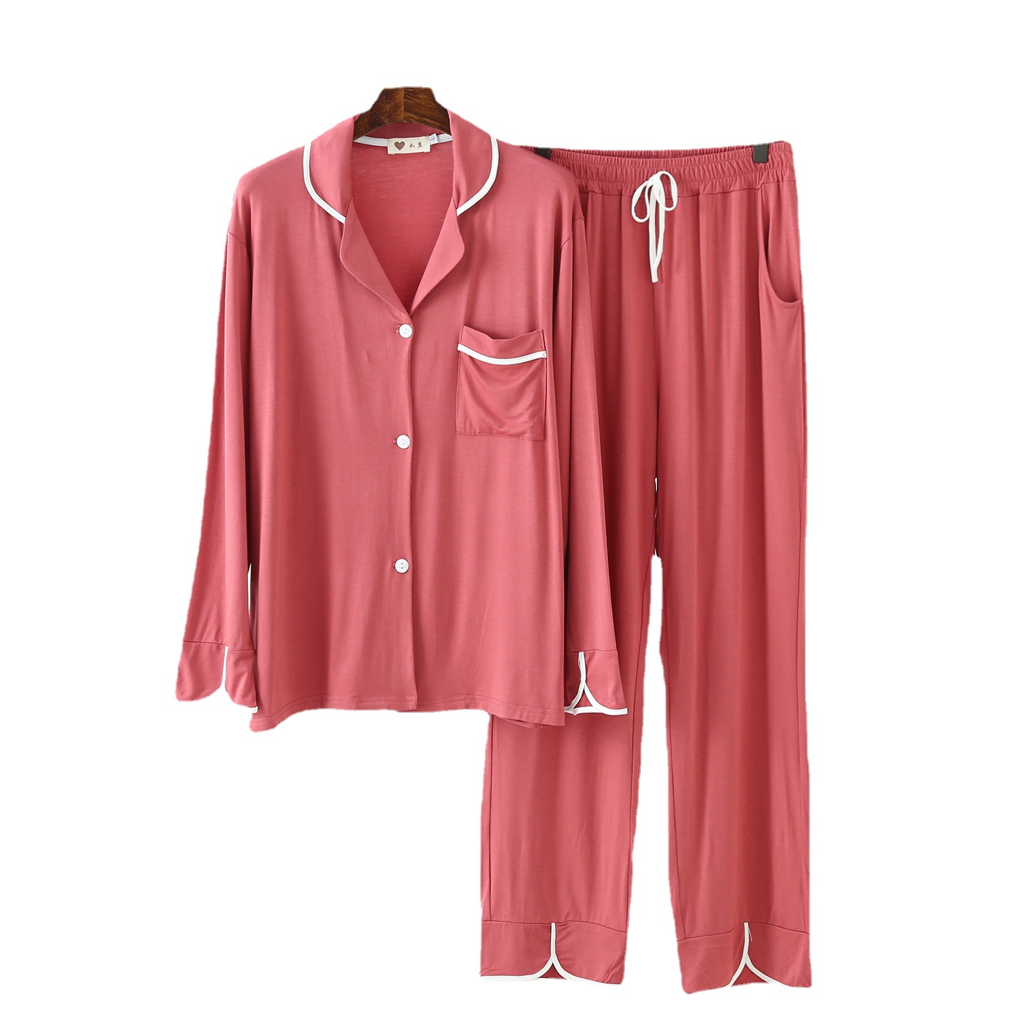 Y加密睡衣女休闲套装显气质小翻领开衫内衣纯色柔软+羊毛蚕丝家居