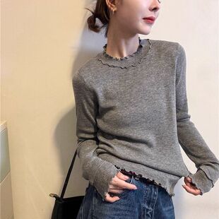 极简零度木耳边针织衫女2025秋冬款新款小众女装时尚宽松打底小衫