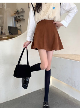 秋冬季新款高腰显瘦灯芯绒裙子女生2025年韩版洋气伞裙款a字短裙