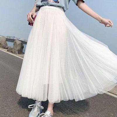 白色网纱裙子女半身裙中长款
