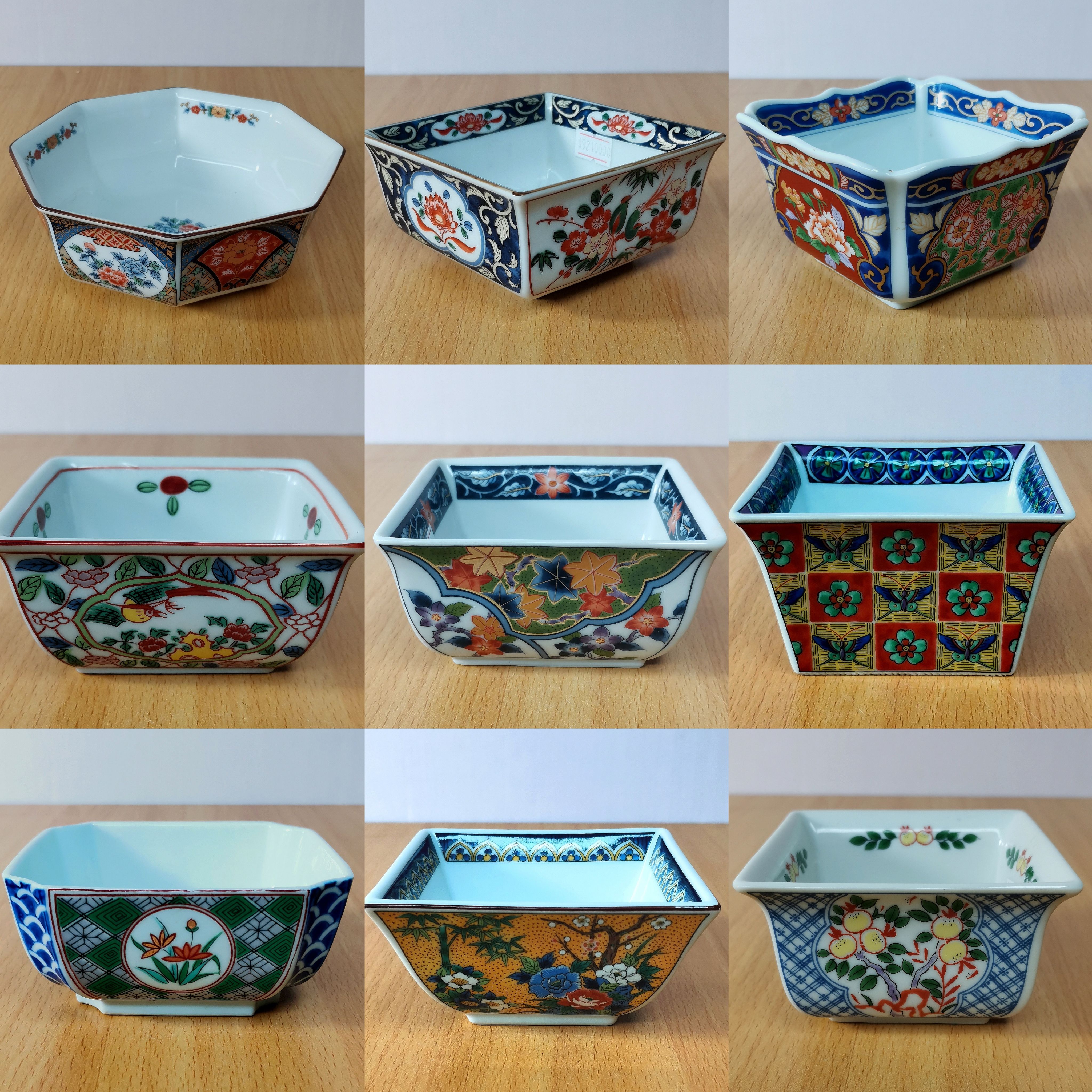 日本进口陶瓷饭碗汤碗小钵手绘满工交趾釉花鸟四方钵