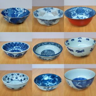 日本青花餐具系列汤饭碗面碗小钵菜盘大菜盘花鸟山水