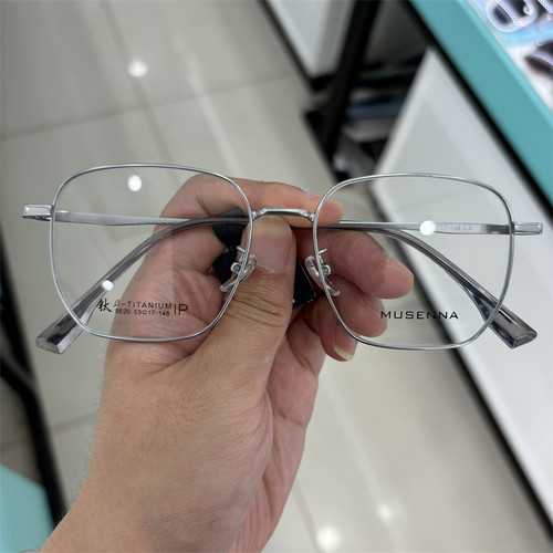 musenna木森纳眼镜框titanium ip眼镜架银色多边形8620 53 17-148