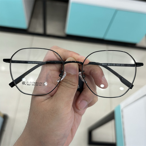 musenna木森纳眼镜框titanium ip眼镜架黑多边形8621 53 18-143