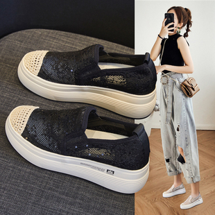 内增高渔夫鞋女鞋2026新款夏季百搭厚底网面透气乐福鞋一脚蹬单鞋