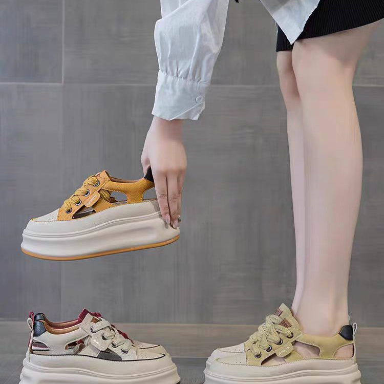 罗马包头凉鞋女2026夏季新款复古洞洞鞋镂空厚底松糕低帮小白鞋潮