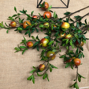 仿真石榴枝 石榴树制作果实树枝 花瓶插花布景 店面装饰石榴叶子