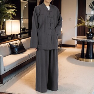 僧服男女款短褂春夏秋冬四季款灰色盘口比丘尼小褂纯棉僧人衣套装