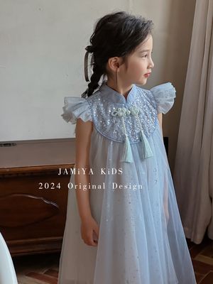 JAMiYA正品新中式旗袍女童高级无袖民国风洋气漂亮女孩儿童公主裙