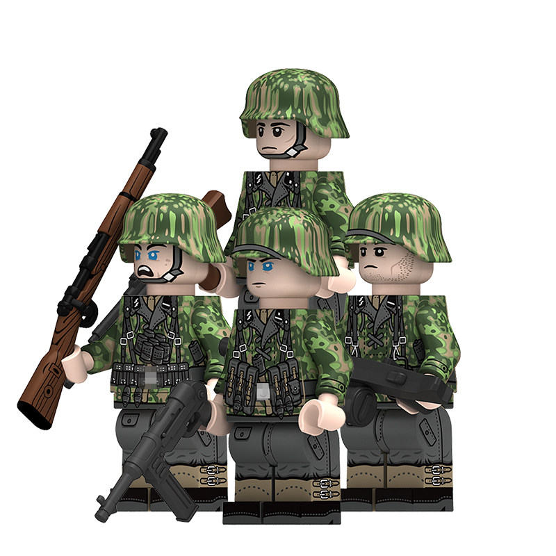 适用国产积木人仔部队士兵春季雾边迷彩武器装备拼装玩具N696-699