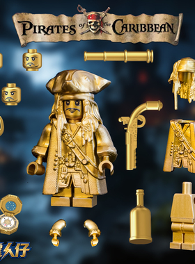 适用乐高积木人仔加勒比海盗金色杰克船长海军鲨鱼LT02拼装玩具