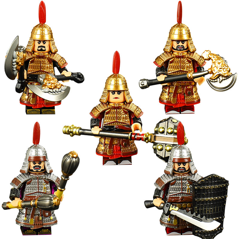 国产正品积木人仔KP901-905古代大唐军双手斧刀盾重锤拼装玩具
