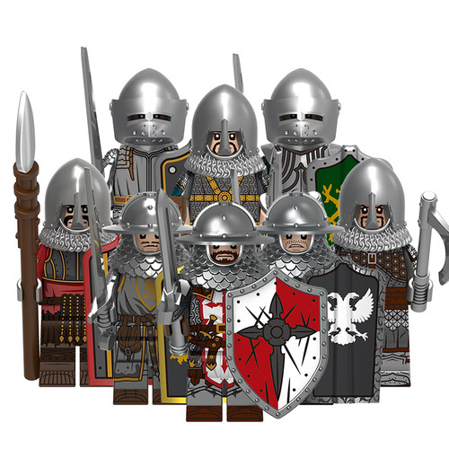 适用乐高积木人仔中古骑士圣堂武士城堡守卫黑鹰骑兵战士拼装玩具