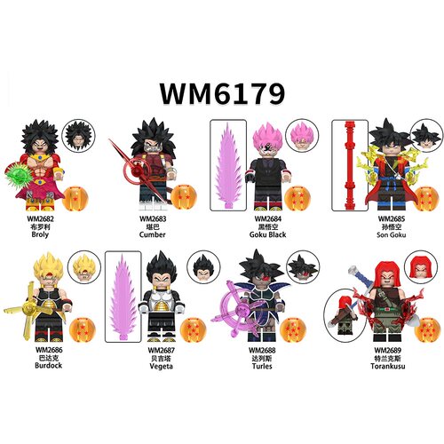适用国产积木人仔七龙珠超级赛亚人布罗利黑悟空拼装玩具WM6179