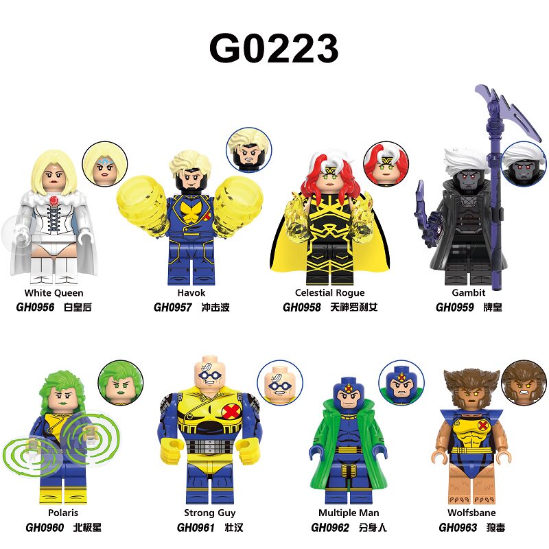 适用乐高积木人仔超级英雄X战警G0223金钢狼牌皇分身人拼装玩具