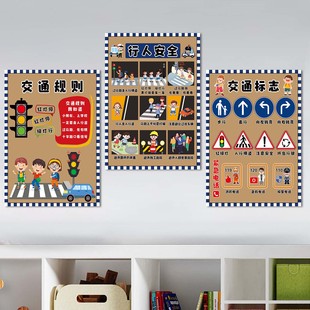 幼儿园消防火灾防震防溺水安全主题宣传环创墙贴认识交通标志海报
