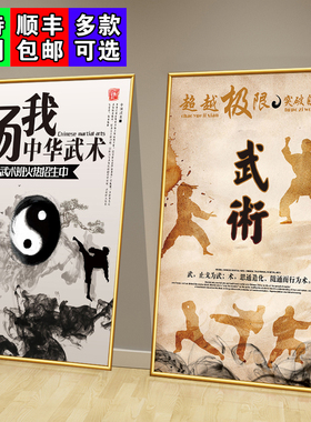 武术馆背景墙装饰画武馆道馆培训教室墙壁画跆拳道太极拳宣传海报