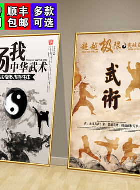 武术馆背景墙装饰画武馆道馆培训教室墙壁画跆拳道太极拳宣传海报