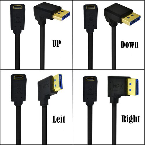 8K镀金mini Displayport转DP90度弯头显卡接显示器线迷你DP转大DP