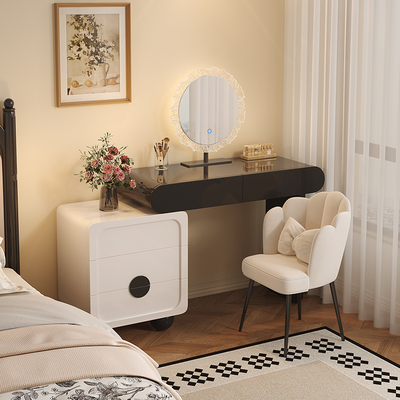 中古风黑白全实木烤漆梳妆台斗柜