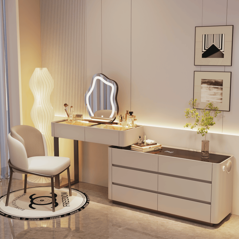 卧室侘寂奶油风实木梳妆台斗柜一体现代简约小户型床尾化妆桌书桌
