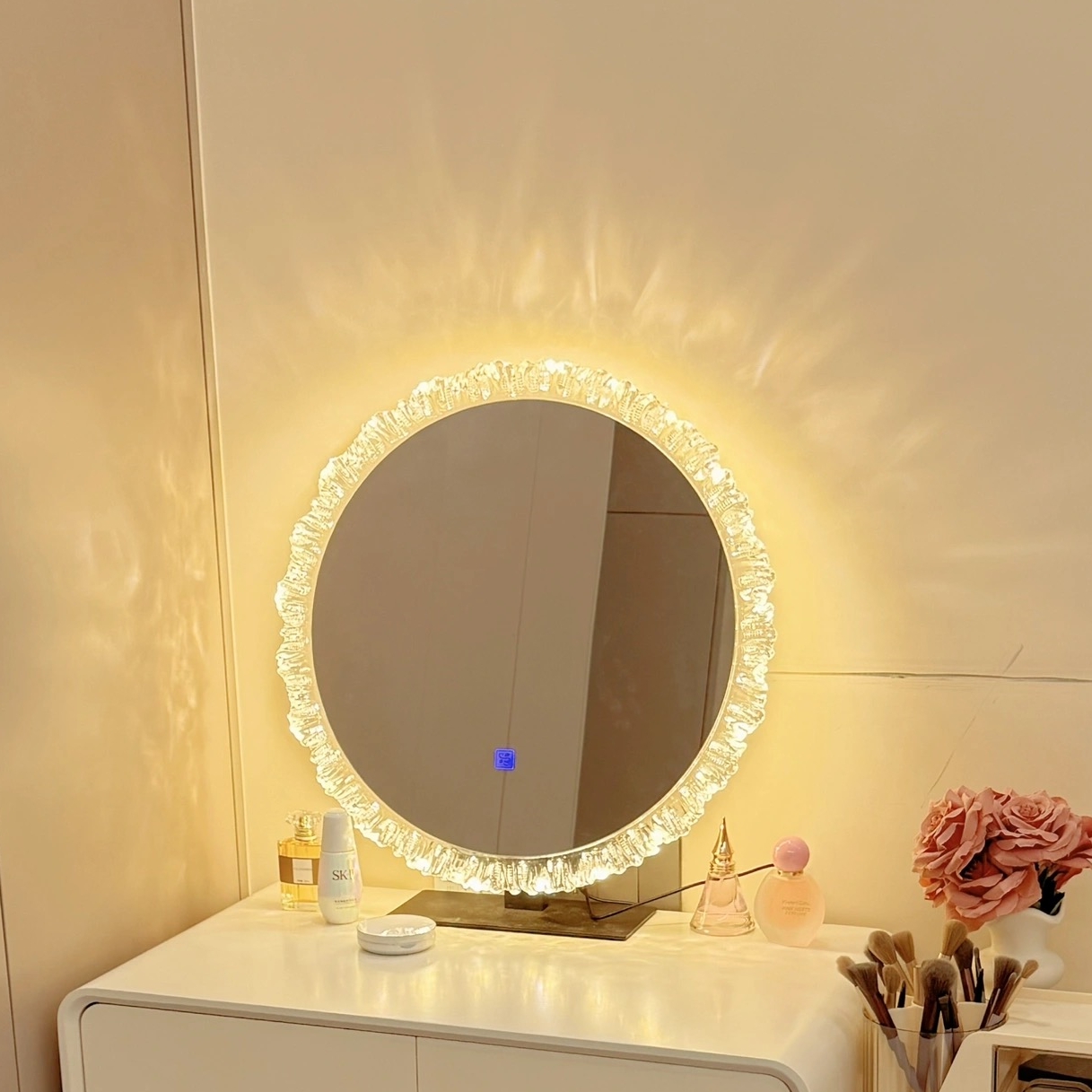 led化妆镜带灯台式梳妆镜桌面镜子卧室主卧化妆桌大尺寸可旋转镜