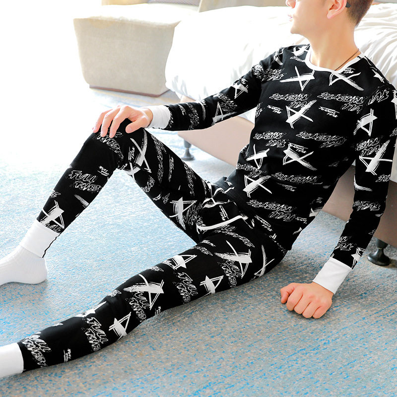 韩版加绒加厚男士大A保暖内衣套装时尚潮男修身护膝毛衣毛裤