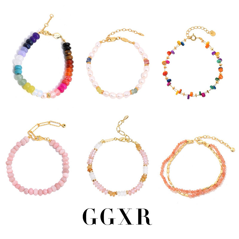 GGXR 925银扣 夏日彩色原石珍珠手链多巴胺高级叠戴