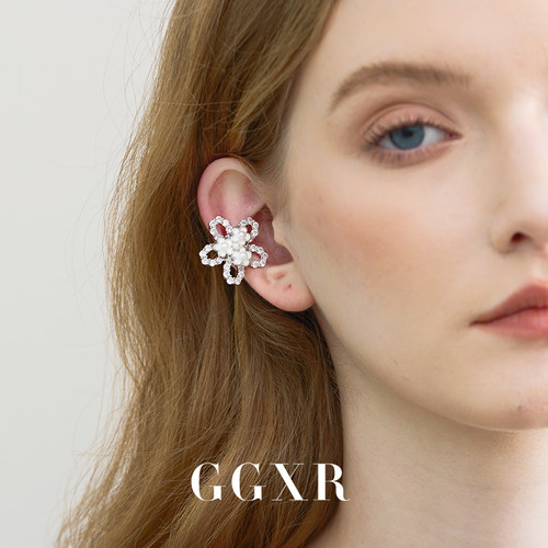 GGXR 夏日镶钻花朵耳夹无耳洞镂空大耳骨夹甜美风耳饰