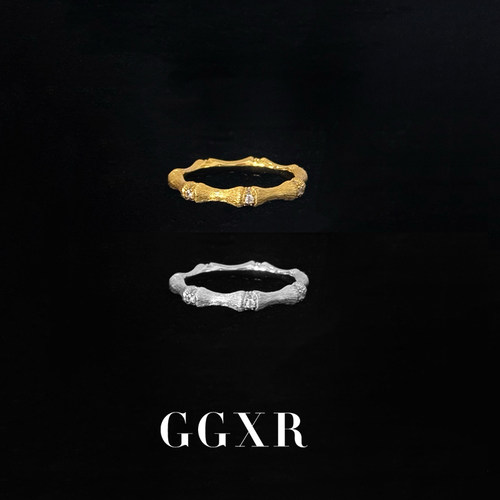 GGXR 925银复古金属竹节拉丝戒指轻奢小众百搭2026新款