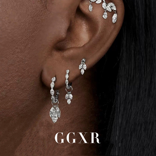 GGXR 白色锆石马眼钻吊坠可拆卸耳环无耳洞耳夹 海莉同款