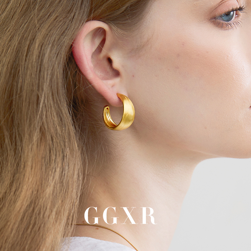 GGXR 金属拉丝磨砂质感hoop圈圈耳环无耳洞耳夹欧美风