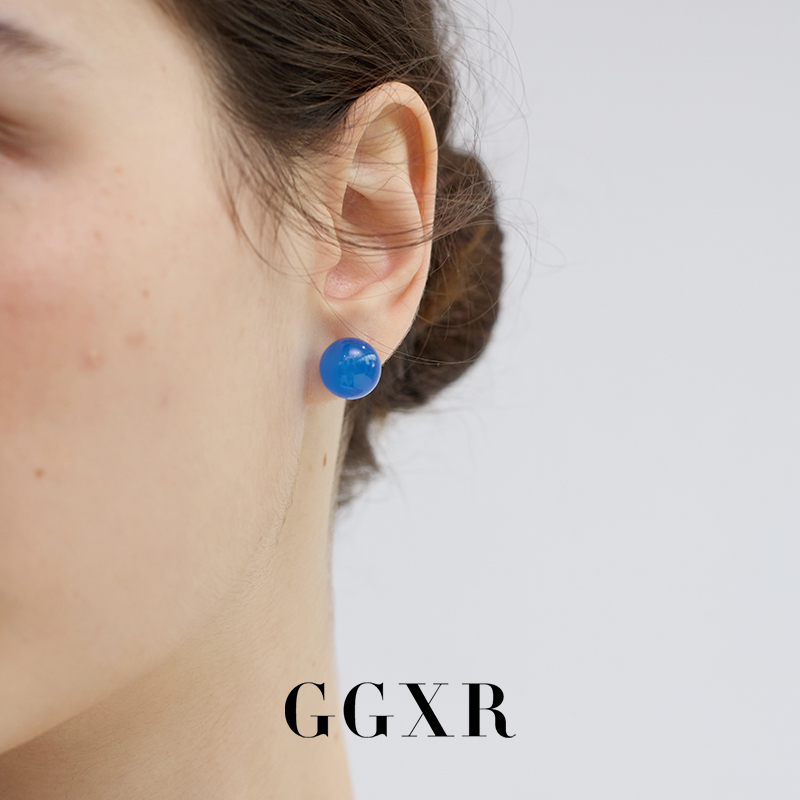 GGXR 春夏天然蓝黄玉髓耳环无耳洞耳夹