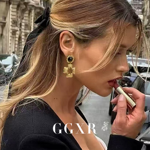 复古vintage镂空浮雕十字架耳环无耳洞耳夹 GGXR