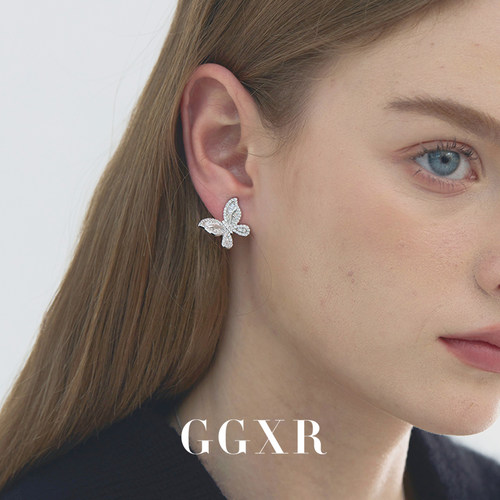GGXR 立体满钻蝴蝶耳环设计感耳夹无耳洞女式新款轻奢小众