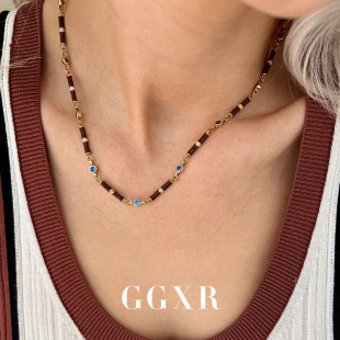 GGXR 秋冬复古美拉德色系竹节小众设计项链锁骨链