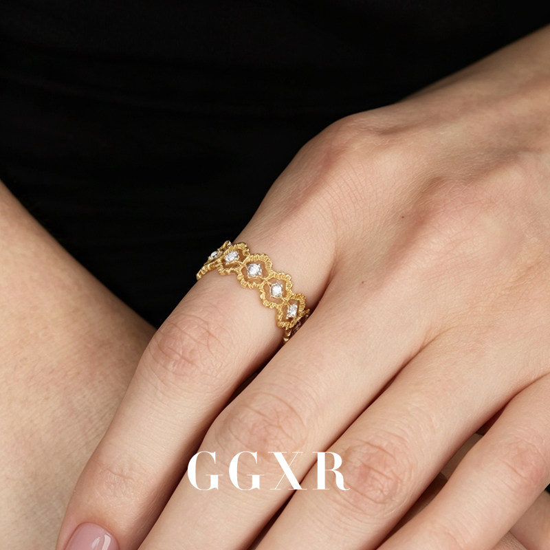 GGXR 布契风925银镀金意大利镂空蕾丝金银拼色戒指指环