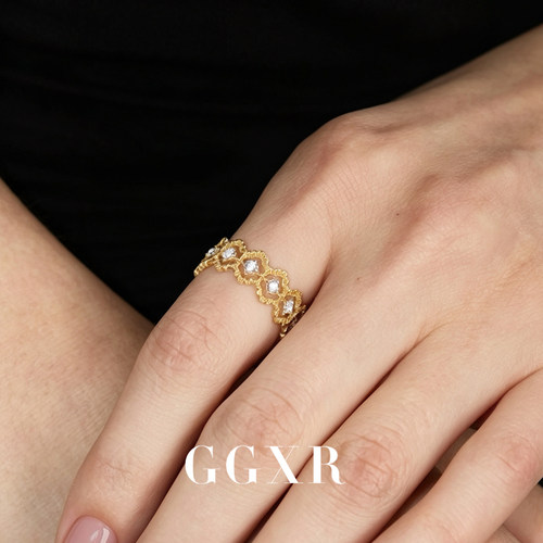 GGXR 布契风925银镀金意大利镂空蕾丝金银拼色戒指指环