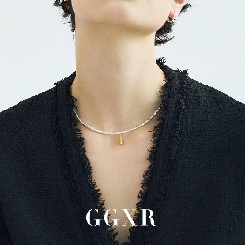 GGXR 925银 碎银子水滴项链锁骨链 耳饰通勤百搭锁骨叠戴颈链