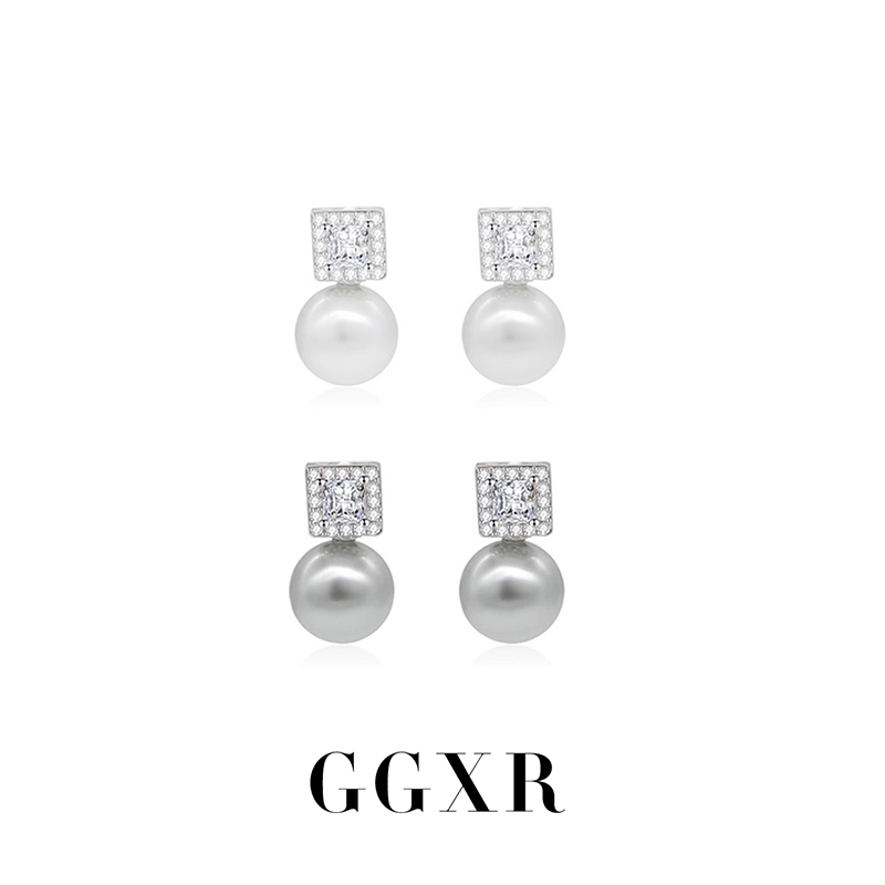GGXR 法式复古方糖水钻珍珠简约通勤耳环无耳洞耳夹