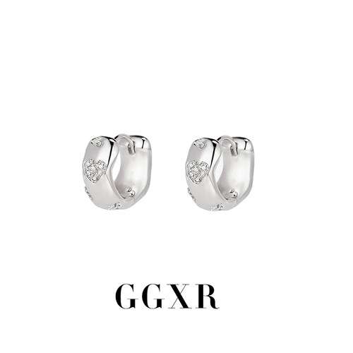 GGXR 银色圈圈镶钻爱心高级感耳环无耳洞耳夹 日常通勤