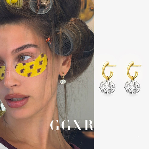 【新品】GGXR 海莉同款复古双色可拆卸椭圆钻石耳环无耳洞耳夹