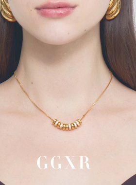 GGXR 欧美18K金灵动珠珠镶钻移动项链时尚简约毛衣链