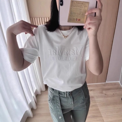 2026新款高版本MAX家短袖女双m凹凸字母纯色t恤衫休闲圆领简约时