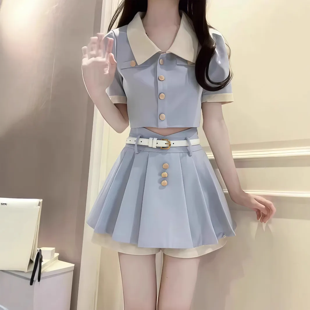 夏装搭配一整套韩系夏天时尚多巴胺小个子穿搭学院风套装连衣裙子