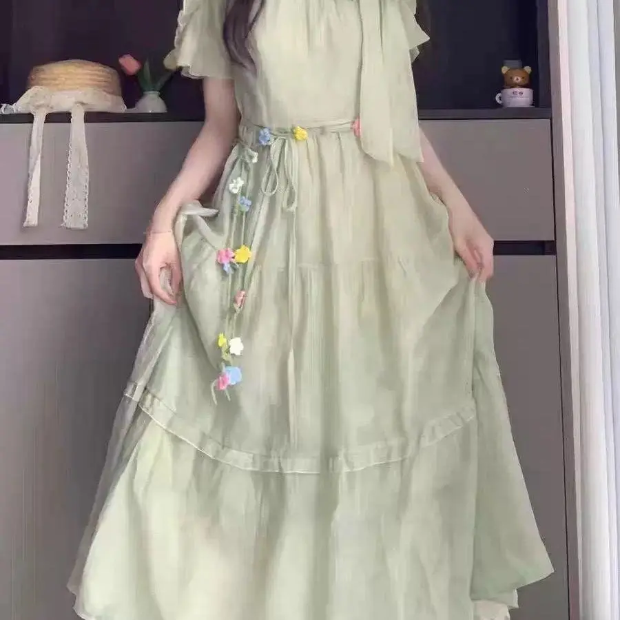 多巴胺花朵长款编织发带女夏天森系头饰腰链装饰腰间配饰腰带项链