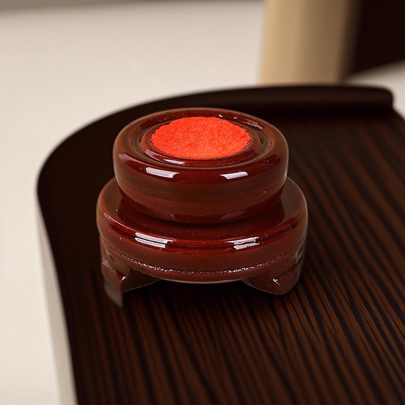 水晶球旋转双层底座酒红色大小木底座支架人造底座半手工文玩底托