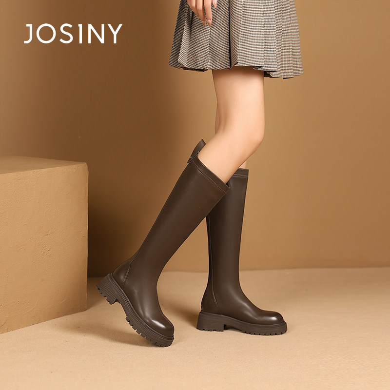 卓诗尼女靴撤柜正品厚底长筒靴女显瘦复古黑色不过膝女士骑士靴,女鞋,骑士靴,淘宝优惠券,粉丝福利购,淘宝优惠卷